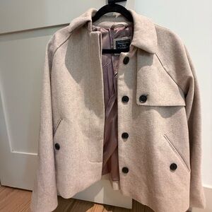 Abercrombie & Fitch Light Beige Short Coat with Pink Lining
